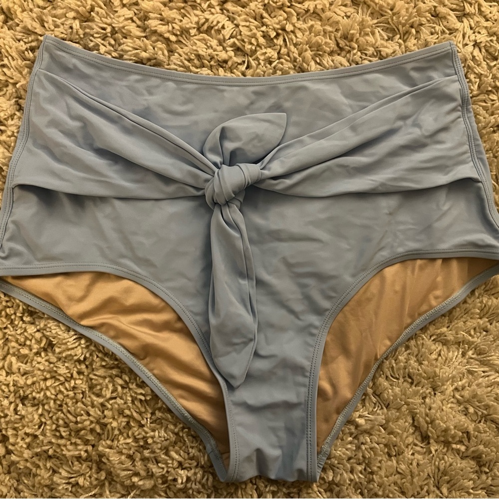 Blue High-Waisted Bikini with Twisted Knot Detail